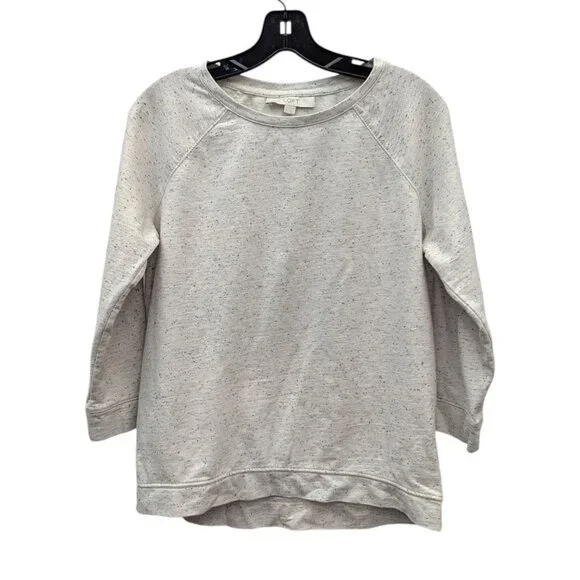 Womens LOFT Heather Oatmeal Speckled 3/4 Sleeve Crew Shirt Top Size Small S - Picture 2 of 6